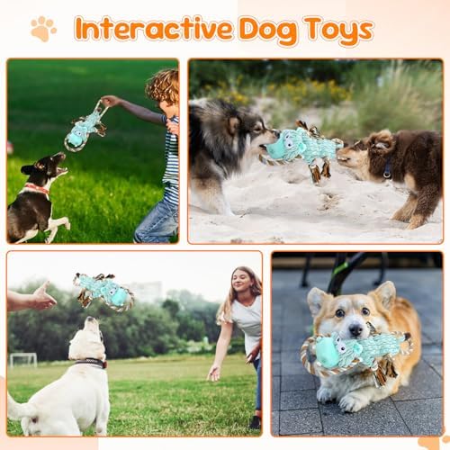 wodoca Plush Dog Chew Toys with Rope Squeaker & Crinkle Paper, Interactive Squeaky Dog Toy for Large Dogs, Tug of War Puppy Toys for Small Medium Breed, Machine Washable