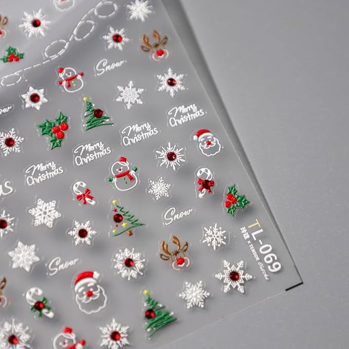 Christmas Nail Stickers for Nail Art, 5D Embossed Diamond Self-Adhesive Snowflake Nail Decals, Trees Nail Supplies Nail Art Design Accessories for Women and Girls Manicure DIY Decoration