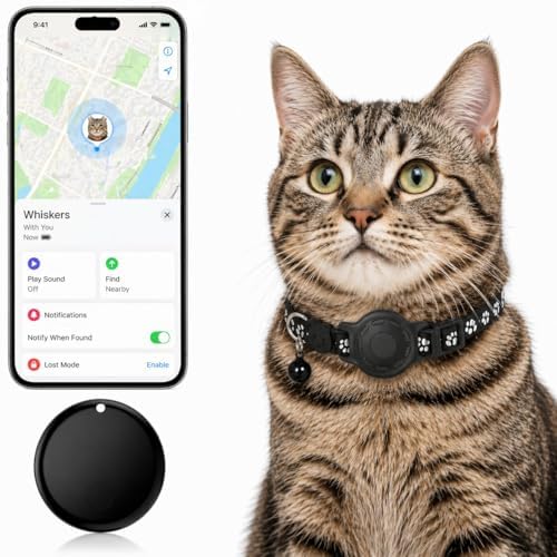 Pet Tracker,GPS Collar for Cats (iOS Only) Smart tag,Waterproof Compatible with Apple Find My,No Monthly Fee,Advanced Tracking Solution Smart Collar for Pet Safety Ideal Small Large Cats