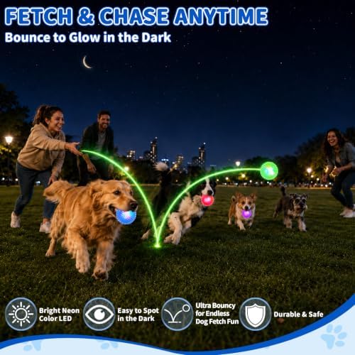 16 Pcs 3.5 In Light Up Squeaky Dog Balls 8 Colors LED Spiky Dog Toy Ball Glow in The Dark Interactive Fetch Ball TPR Bouncy Floating Toy for Aggressive Chewers Small Medium Large Dogs Indoor Outdoor