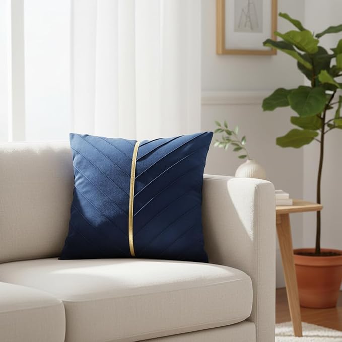 Velvet Throw Pillow Covers 20x20 Pack of 2 Gold Decor Navy Blue | Soft Solid Pillow Covers,Modern Luxury Home Decor,for Couch Chair Sofa Bedroom Livingroom,Hidden Zipper,Ideal Gift,Easy Care