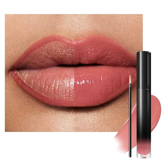 evpct Peachy Nude Shiny Glossy Longwear No-Budge Liquid Lip Color Lipstick Makeup, Highly Pigmented Color Instant Shine, Waterproof Long Lasting Lipstick for Women Lip Stain Gloss with Lip Liner Brush