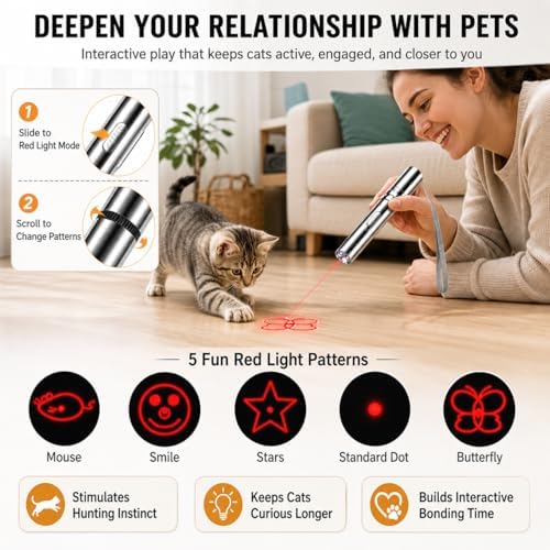 2 Pack Cat Laser Pointer Toys, USB Rechargeable Pet Teaser