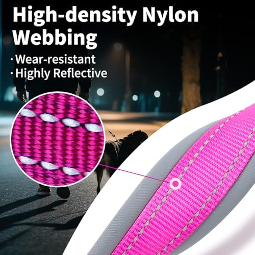 Segarty Reflective Large Dog Collar Girl Neck Size 18.9-23in, Adjustable Wide Soft Comfortable Breathable Neoprene Padded Nylon with Heavy Duty Metal Buckle for Large Medium Breeds (L, Hot Pink)