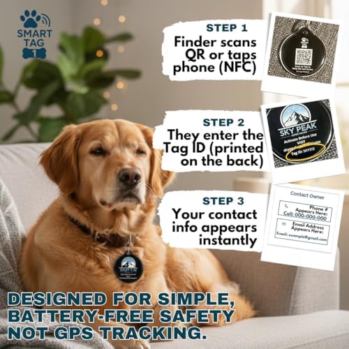 Smart Tag One™ Pet ID Tag by Sky Peak – Smart Dog Tag with QR Code + NFC Digital ID | Instant Lost Pet Alerts | No Batteries, No App | Waterproof Dog & Cat Tag
