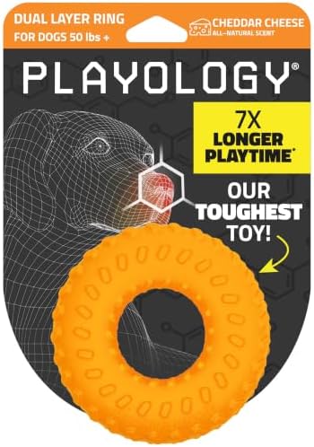 Playology Dual Layer Ring Dog Toy for Aggressive Chewers, Cheddar Scent