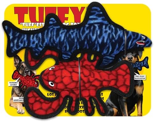 TUFFY® : 2 Pack Lobster Shark Dog Toy: Ultra Durable Plush Toy with Multiple Layers & Reinforced Seams, Washable and Floats, Original Construction