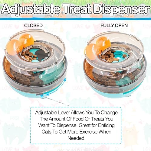 5 STAR SUPER DEALS Interactive Cat Treat Puzzle Feeder Toy - Adjustable Slow Food Dispenser with Playful Feline Ball Game & Rattle Ball Wand - Fun Kitty Snack Hunting Challenge Toy
