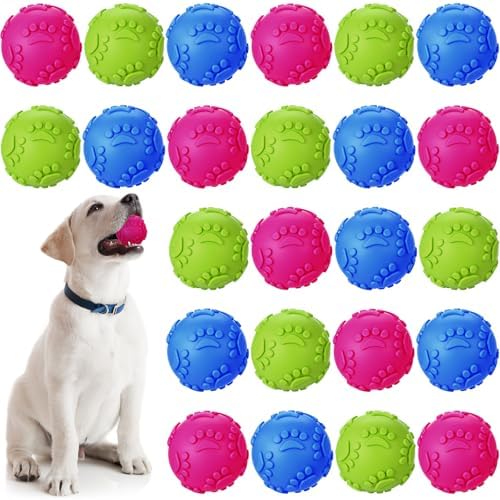 24 Pcs Dog Squeaky Balls Bulk Rubber Squeaky Dog Toys Puppy Balls for Small Medium Pet Interactive Puppy Chew Toys Beach Outdoor, Footprint Shape