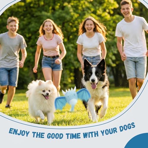 Interactive Dog Squeaky Toys, Indestructible Chew Toys Built-in Vanilla Ice Cream Flavored Ball, Puppy Plush Toys for Small Medium Chewers to Keep Them Busy - Blue Bat