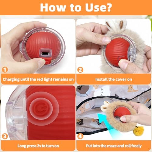 Interactive Cat Toy for Indoor Cats-Hide and Seek Cat Toy with 5-Holes Mat,Automatic Cat Toy Ball with Mouse Squeak in Pouch,Rechargeable Kitten Toy,Motion Activated Ball