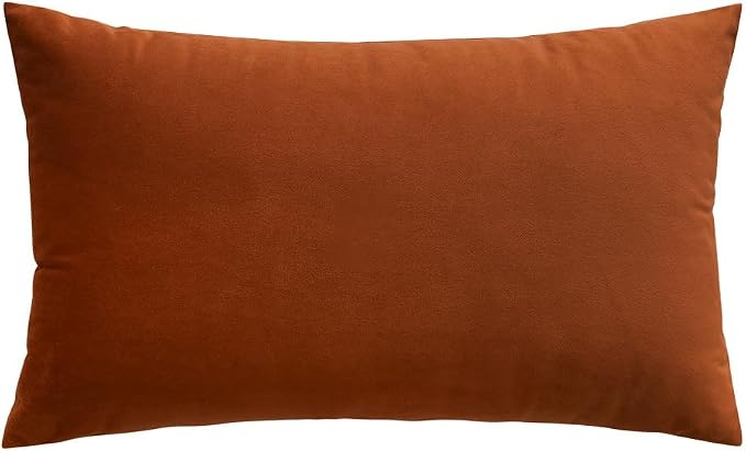 MIULEE 12x20 Inch Lumbar Fall Velvet Throw Pillow Cover Set of 1 Rust | Soft Luxury Decorative Throw Pillow Cover, Single Rectangle Cushion Case, Home Decor for Chair Couch Sofa Bedroom Car Bed