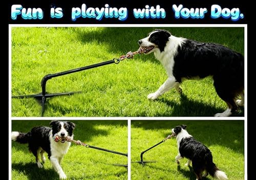 Tether Tug Outdoor Dog Toy, Interactive Exercise Game for Yard & Park with 3 Rope Toys for Tug of War, Pull Chase and Solo Play for Large Medium Small Dogs