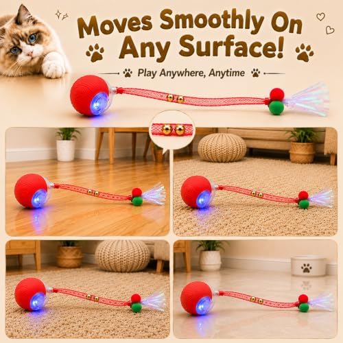 Pack-4 Interactive Cat Toys, Motion-Activated Rolling Ball with Speedy Tail,Smart Automatic Cat Chase, 360° Rotating, USB-C Rechargeable, Self-Play Toy for Indoor Cats, Kittens & Puppies.