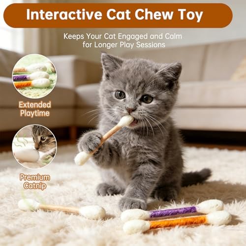 6 Pack Giant Cotton Swab Catnip Toys,Giant Qtip Cat Toy,Felt Interactive Kicker Chew Toys for Kittens & Indoor Cats, Soft Teething Toy with Organic Catnip, Eases Boredom, Cat Lover Gift(Blue)