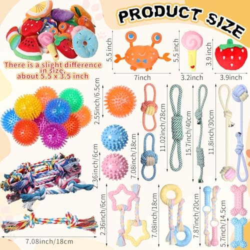 Syhood 60 Pcs Squeaky Dog Toys Bulk Plush Rope, Multicolor, Cute Style