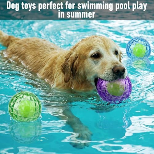 Shappy 4 Pcs 2.76'' Squeaky Dog Balls Diamond Textured TPR Summer Floating Pool Dog Balls Water Interactive Fetch Toy for Aggressive Chewers Chew Teething Pet Toys for Small Medium Dogs Puppy Training