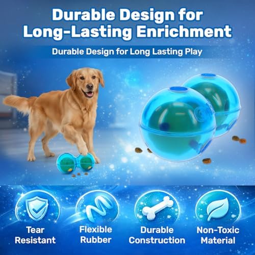 Guru Duo Ball - Interactive Enrichment Toy with Durable Rubber for Roll, Spin & Tumble Fun & Mental Stimulation - Perfect Interactive Dog Toy to Keep Dogs Busy and Occupied - Medium 7.25" Blue Dog Toy