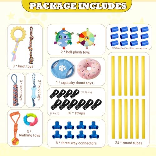 Puppy Play Gym with 10 Hanging Toys, 23.6" Removable Small Dogs Indoor Jungle Playground, Interactive Indoor Dog Training Activity Center for Interactive Teething and Mental Stimulation Toy Set