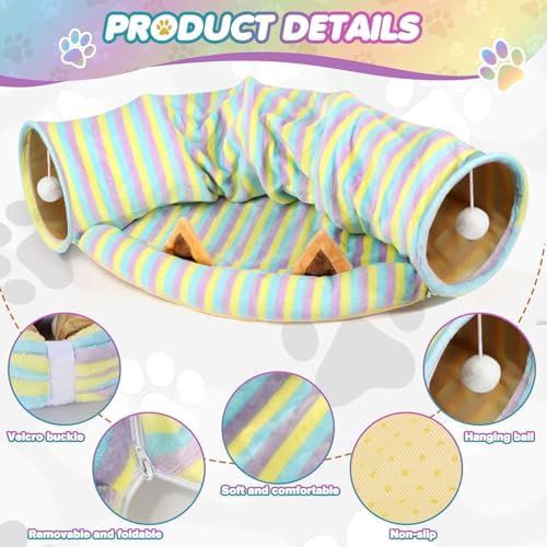 Spardar 2-in-1 Bunny Tunnel Bed, with Removable Mat Hideout,Stripe