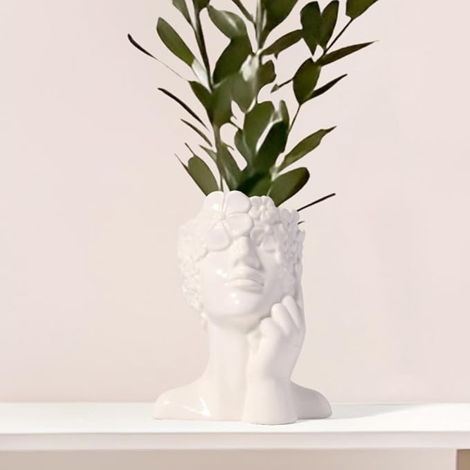 Ceramic Face Vase White Flower Vase for Decor, Female Face Vase Art, Modern Decorative Vase Centerpiece for Table, Shelf, Living Room, Office, Bedroom, Small