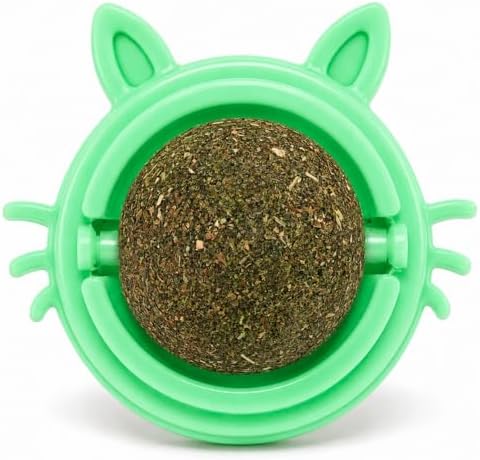 Catnip Lick Toy for Indoor Cats, Wall Mounted 360° Rotating Catnip Ball with Dust Cover, Strong Adhesive Natural Cat Mint Ball for Licking Chewing Dental Care, Boredom Relief Interactive Kitten Toy