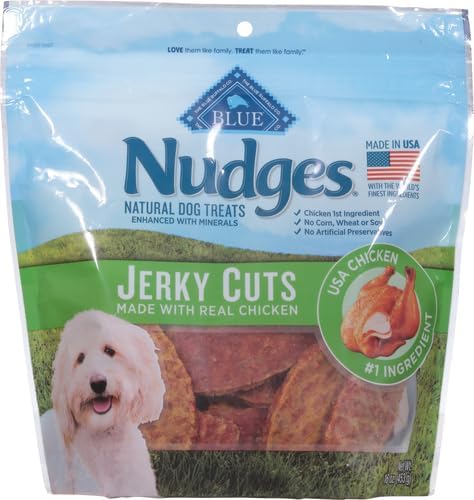 Blue Buffalo Nudges Jerky Bites Dog Treats, Made in the USA with Natural Ingredients, Bite-Sized Pieces, Chicken, 16-oz Bag, (Pack of 4)