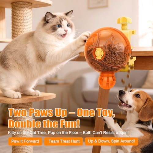 Interactive Dog Puzzle Toy, Spinning Treat Dispenser Slow Feeder | adjustable difficulty, fixing strap, BPA free, boredom relief, mental stimulation, slow eating, small medium dogs cats