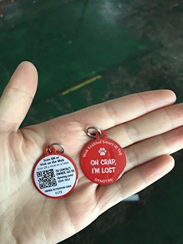 Dynotag Web Enabled Super Pet ID Smart Tag. Deluxe Coated Steel, with DynoIQ & Lifetime Recovery Service. Fun Series (Red:"Oh Crap, I'm Lost")