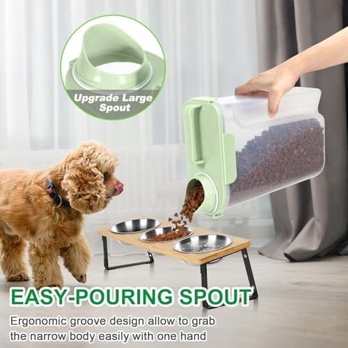 TBMax Travel Dog Food Storage Container 5 lbs with Dog Bowl, Airtight Pet Cat Food Storage Dispenser with Large Spout & Measuring Cup for Kibble Dog Treat Bird Seed Container -Green