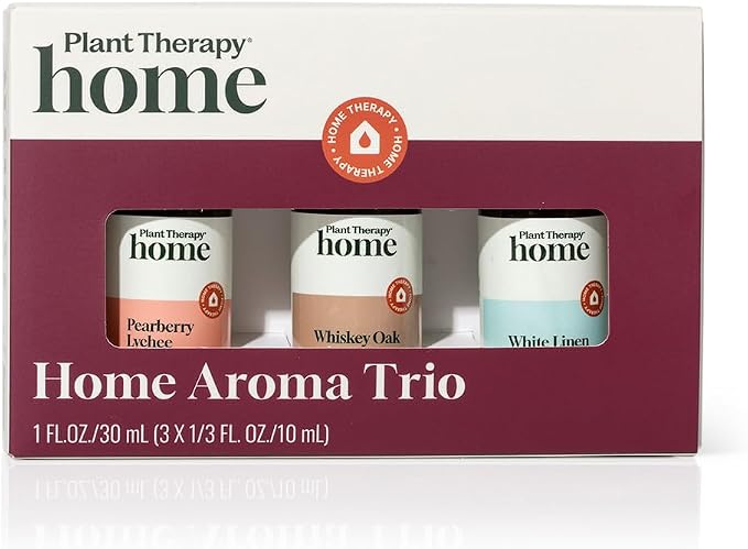Plant Therapy Home Natural Fragrance Set of 3, Pearberry Lychee, Whiskey Oak, & White Linen 10 mL (1/3 oz) Each