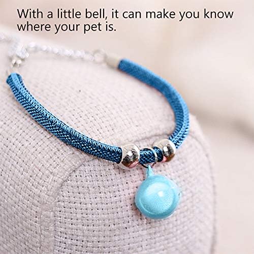Japanese Pets Cat Collar Adjustable Kitty Kitten Necktie Nylon Necklace Grooming Accessories Pet Supplies with Bell Extension Chain for Wedding Party Birthdays Photoshot (Blue)