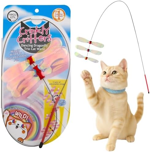 猫壱 NECOICHI Crinkly Critters Dancing Dragonfly Trio Wire Cat Wand No.1 Selling Cat Toy in Japan