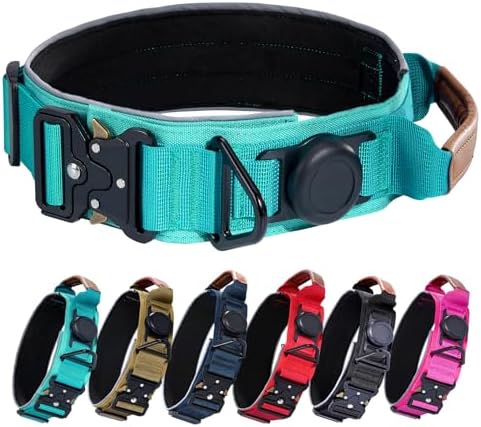 2" Tactical Dog Collar with Airtag Holder & Handle for Large Dogs (Teal)