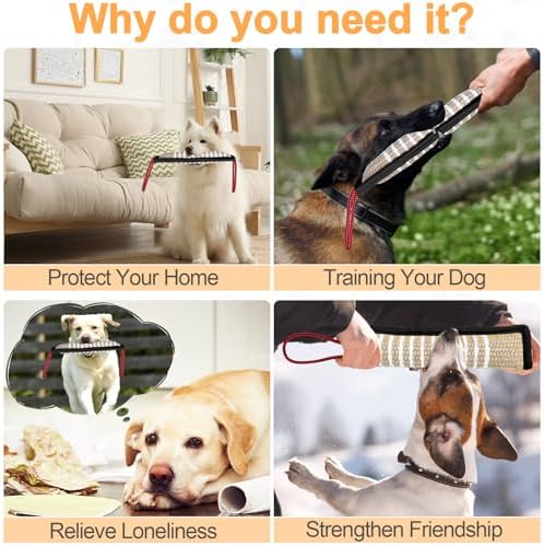 ToLanbbt Dog Tug Toy Bite Jute Pillow Pull Toy with 2 Strong Handles Perfect for Tug of War, Puppy Interactive Play, Tear Resistant Bite Training for Small Medium Large Dogs (Black-Rhombic)