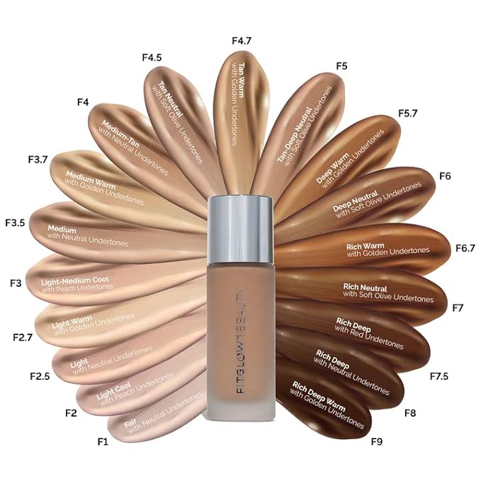 Fitglow Beauty Foundation+ | Vegan Skin-Treating Foundation with Peptides & Plant Collagen | Buildable Medium-Full Coverage, Natural Finish | Hydrating, Anti-Aging, Pore-Friendly | F2.7-30ml