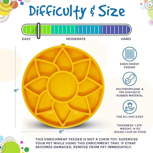 SodaPup Sunflower Softie eTray – Durable Enrichment Feeder Made in USA from Non-Toxic, Pet-Safe, Food Safe Material for Mental Stimulation, Calming, Slowing Down Eating, Healthy Digestion, & More