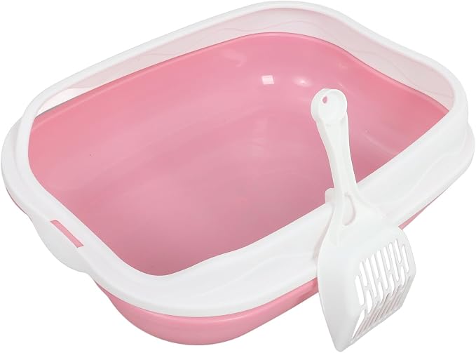 OUNONA Semi-Closed Cat Litter Box Anti-Splash Durable Pan with Open Top and Pee Shield for Small Cats and Kittens Indoor Housebreaking