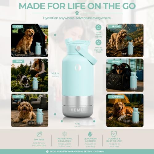 32 oz. Dog Water Bottle, Insulated Dog Travel Water Bottle, Stainless Steel Pet Water Bottle Dispenser Portable Food and Water Bowl for Dogs for Walking Dog Canteen Travel Kit