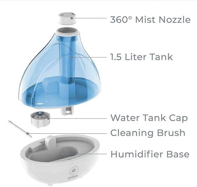 Pure Enrichment MistAire Ultrasonic Cool Mist Humidifier - Quiet Air Humidifier for Bedroom, Nursery, Office, & Indoor Plants - Lasts Up To 25 Hours