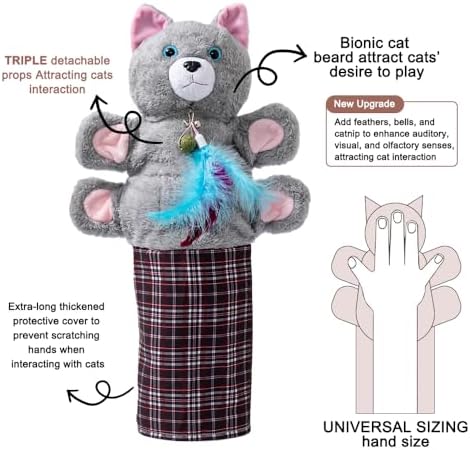 Cat Wrestling Glove with Bell & Catnip - Interactive Cats Puppet Wrestler Hand Puppet Toy for Safe Play, Exercise, and Family Bonding, Tough Padded Indoor Fun for Cats