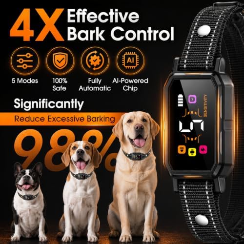 Dog Bark Collar for Dogs 8-120 lbs, Rechargeable Anti Bark Collar for Small Medium Large Dogs, 5 Modes, 5 Sensitivity Levels, Beep Vibration Static, Color: Matte Black