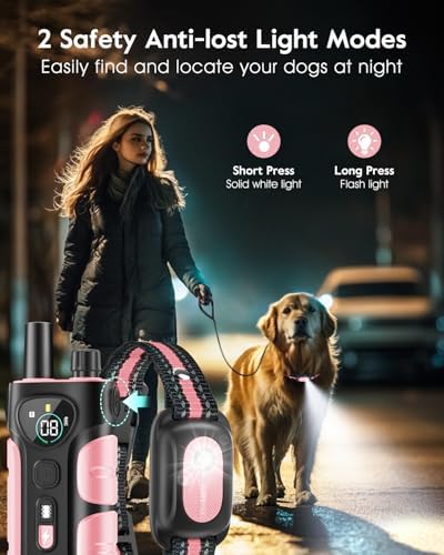 SLOPEHILL Dog Shock Collar,4200FT Dog Training Collar with Remote,Pink | IP68 Waterproof e Collar with Beep,Vibration,Safe Shock,Light,No Shock Mode,Shock Collar for Small Medium Large Dog 8-140lbs