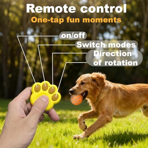 Interactive Dog Toy Ball with Remote: Automatic Bouncing, Vibration and Jumping Action Interactive Toy, Durable Duraspin for Aggressive Chewers, Rechargeable, for Indoor & Outdoor Use Orange.