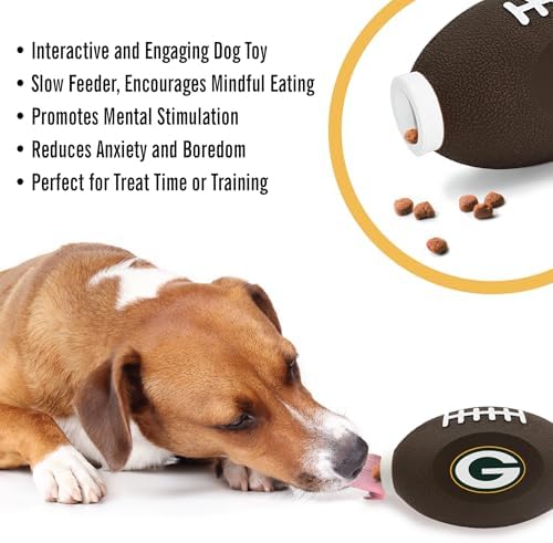 Pets First NFL Green Bay Packers Football Treat Dispensing Toy for Dogs and Cats, Rubber Ball, Interactive Fun, Natural Rubber
