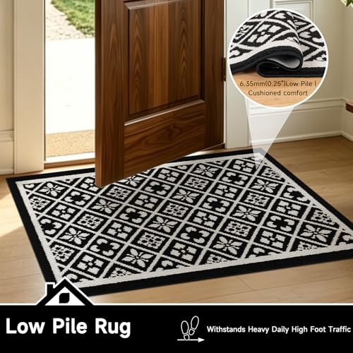 Ileading Indoor Door Mat, Absorbent Muddy Mats for Dogs, Low-Profile Entrance Welcome Mat with Non-Slip Rubber Backing, Washable Runner Carpet for Hallway,Entryway,Kitchen (Black 32x48in)