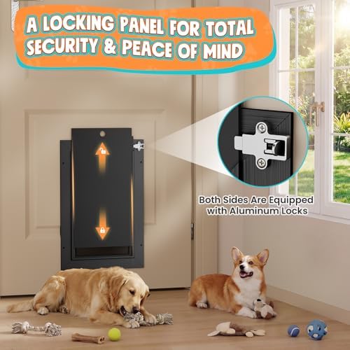 2-Flap Aluminum Medium Dog Door for Interior & Exterior Door with Dual Lock | Magnetic Flaps, Energy-Efficient, Closing Panel, Adjustable Tunnel, Strong Seal, Never Rust, Easy Install, Pet Up 45 LB