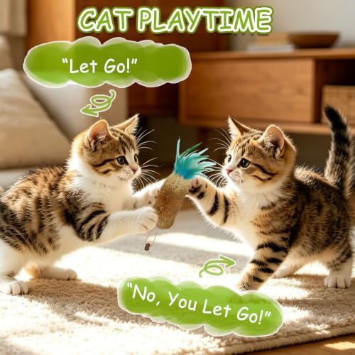 4 Pack Rabbit Fur Cat Toys with Feathers, Durable Interactive Chew and Kicker Toys for Indoor Cats and Kittens, Carrot Cat Toys with Galls Fruit for Teeth-Cleaning Relieves Boredom