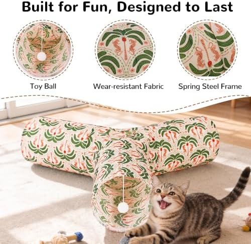 Tempcore Cat Tunnel, 3-Way Collapsible Toy, Large Size Khaki Coconut Tree