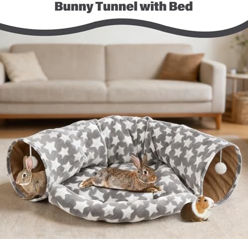 BWOGUE Bunny Tunnel Bed, 2-in-1 Collapsible Rabbit Tunnel Hideout with Mat